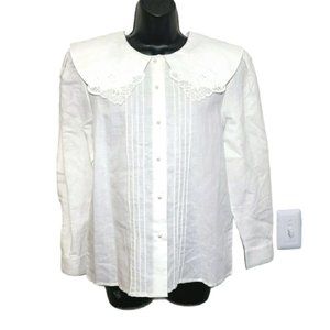 VNTG Doily Collar Pearl Button Up Shirt sz 6